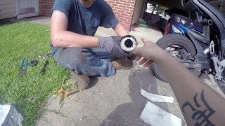 HOW TO quiet a motorcycle exhaust Muffler Packing [upl. by Neram]