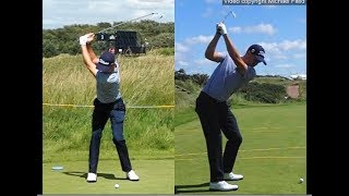 Justin Thomas golf swing  Long Iron faceon amp downtheline July 2017 [upl. by Areip]