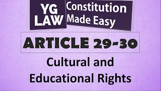 Article 2930  Cultural and Educational Rights  Constitution of India [upl. by Adnih]